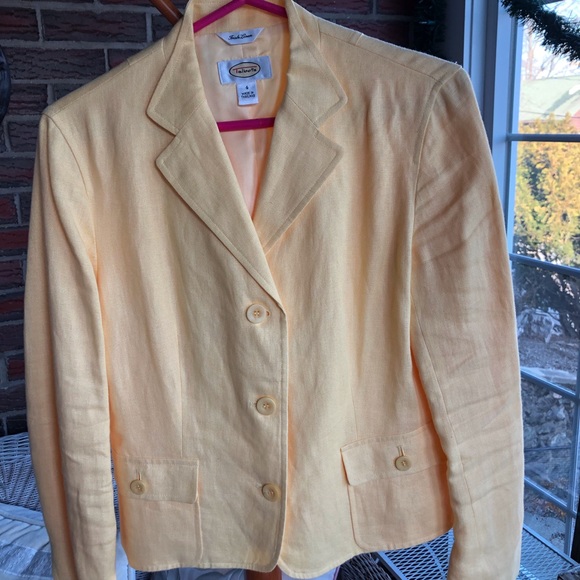 Talbots Irish Linen Jacket Butter Yellow Size 4 Four Buttons, Two Pockets Lined - Picture 3 of 8